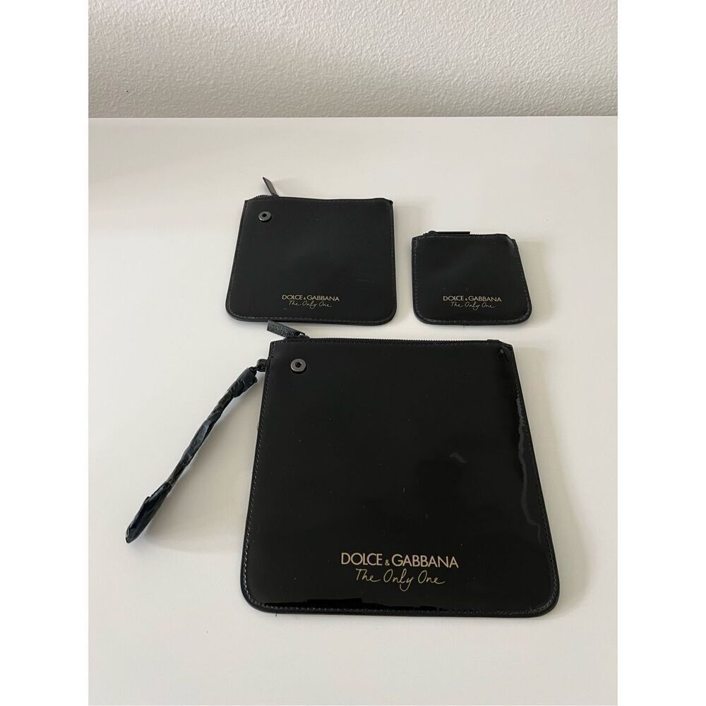 NWT Dolce Gabbana Women's Patent The Only One Beauty Cosmetic 3-Pouch Set Black
